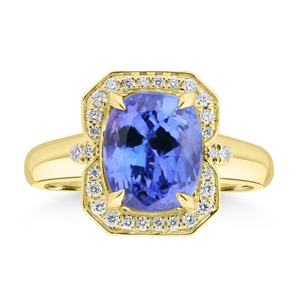 3.42ct Tanzanite Rings with 0.171tct Diamond set in 18K Yellow Gold