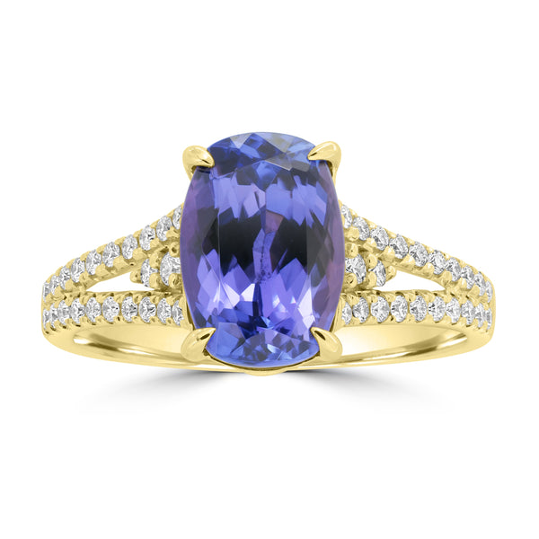 3.21ct Tanzanite Rings with 0.3tct Diamond set in 18K Yellow Gold