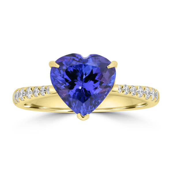 3.03ct Tanzanite Rings with 0.25tct Diamond set in 18K Yellow Gold