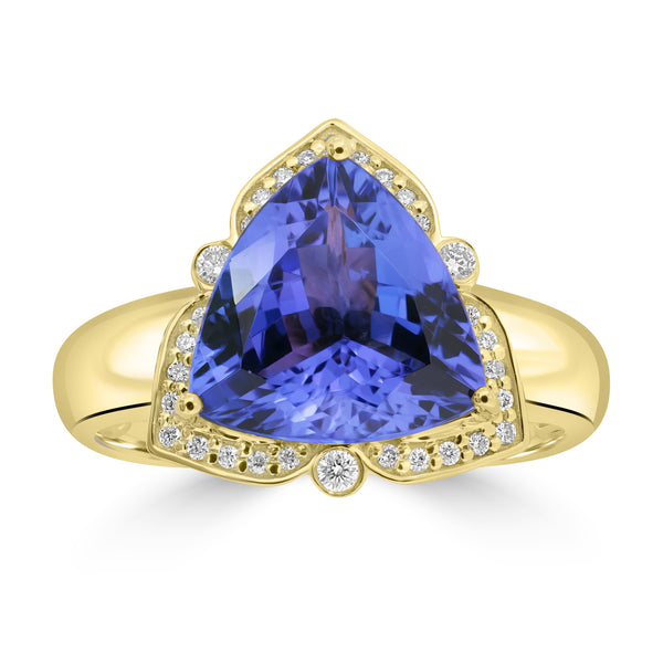 4.07ct Tanzanite Rings with 0.128tct Diamond set in 18K Yellow Gold