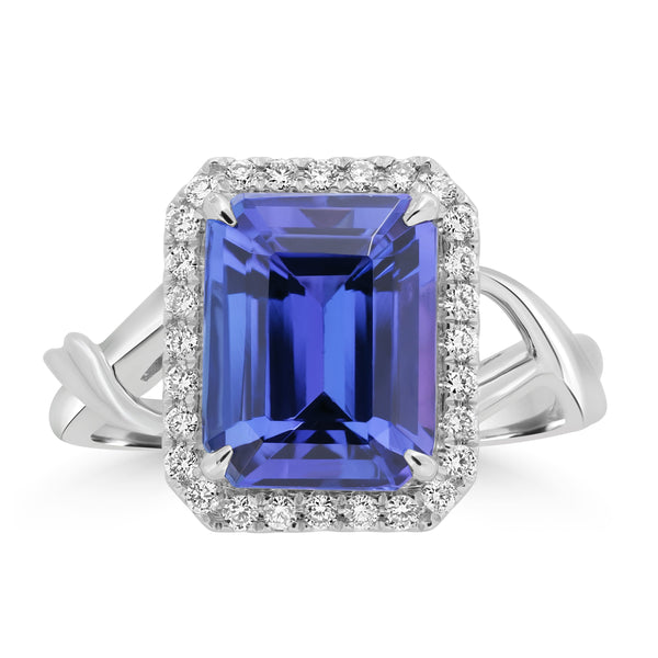 4.15ct Tanzanite Rings with 0.264tct Diamond set in 18K White Gold