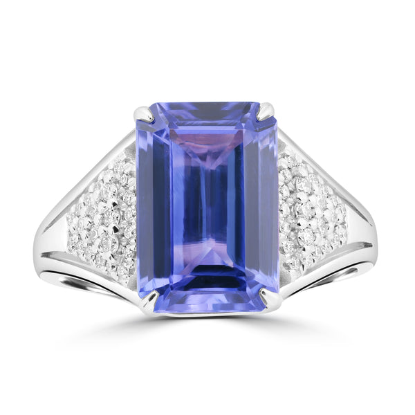 4.45ct Tanzanite Rings with 0.231tct Diamond set in 18K White Gold