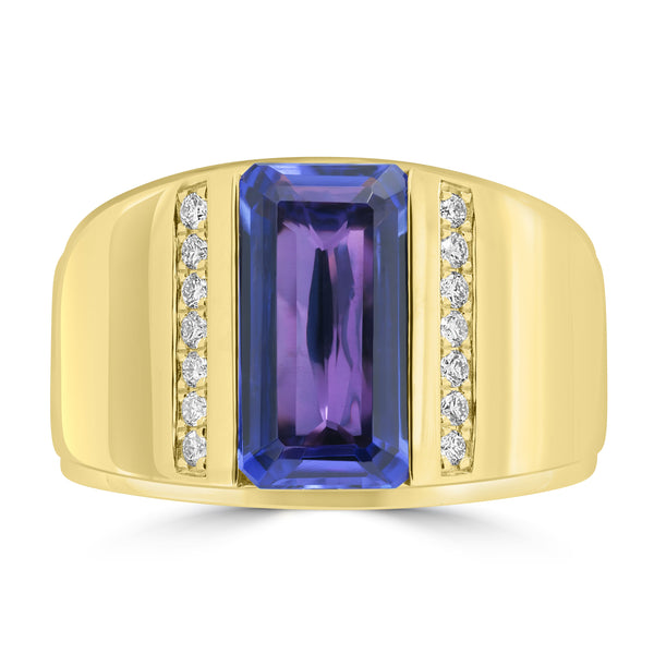 3.91ct Tanzanite Rings with 0.198tct Diamond set in 18K Yellow Gold