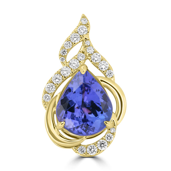 3.21ct Tanzanite Pendants with 0.287tct Diamond set in 18K Yellow Gold