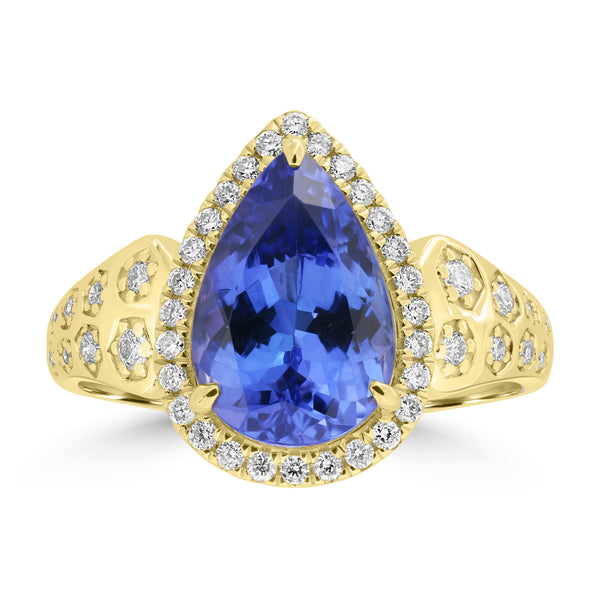 3.55ct Tanzanite Rings with 0.352tct Diamond set in 18K Yellow Gold