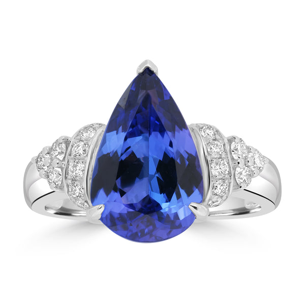 4ct Tanzanite Rings with 0.393tct Diamond set in 18K White Gold