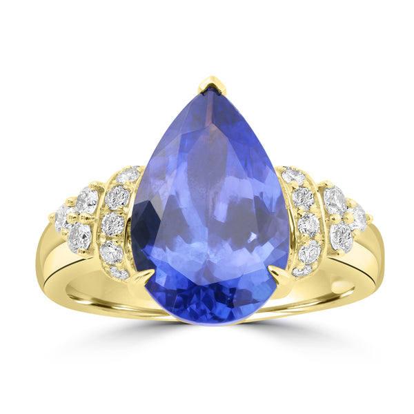 4.39ct Tanzanite Rings with 0.379tct Diamond set in 18K Yellow Gold