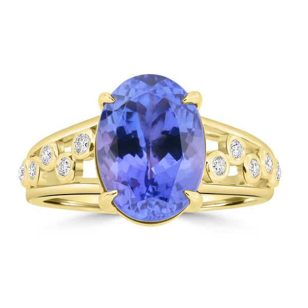 4.4ct Tanzanite Rings with 0.15tct Diamond set in 18K Yellow Gold