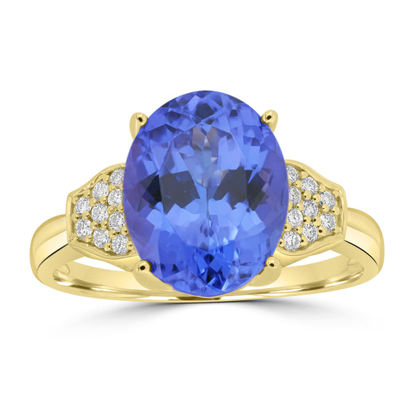 4.11ct Tanzanite Rings with 0.116tct Diamond set in 18K Yellow Gold