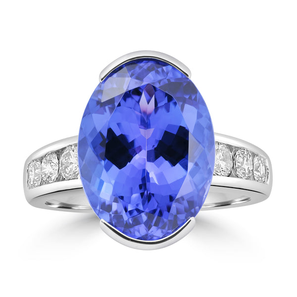 8.89ct Tanzanite Rings with 0.728tct Diamond set in 18K White Gold