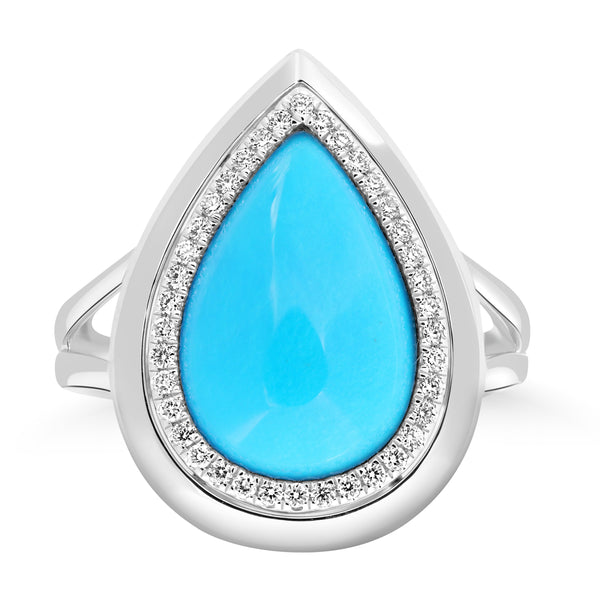 4.79ct Turquoise Rings with 0.173tct Diamond set in 14K White Gold