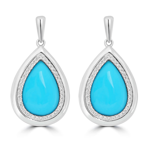 8.77ct Turquoise Earrings with 0.336tct Diamond set in 14K White Gold