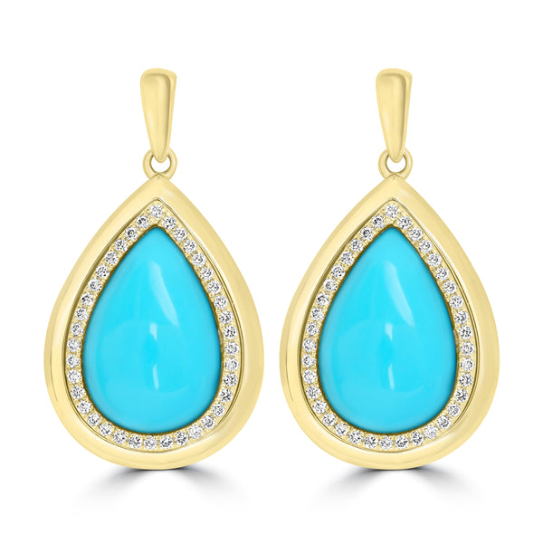 9.4ct Turquoise Earrings with 0.34tct Diamond set in 14K Yellow Gold