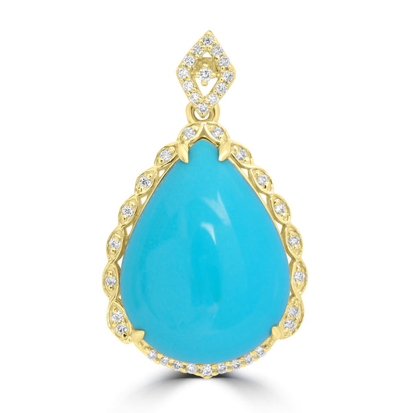 6.49ct Turquoise Pendants with 0.104tct Diamond set in 14K Yellow Gold