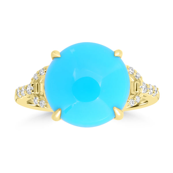 5.49ct Turquoise Rings with 0.145tct Diamond set in 14K Yellow Gold