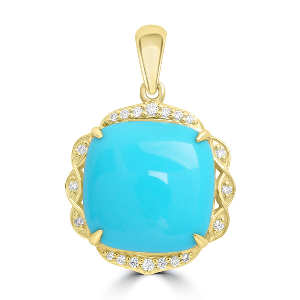 4.85ct Turquoise Pendants with 0.08tct Diamond set in 14K Yellow Gold