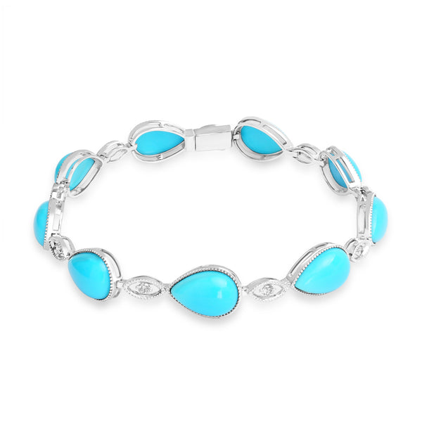 22.49ct Turquoise Bracelets with 0.295tct Diamond set in 14K White Gold