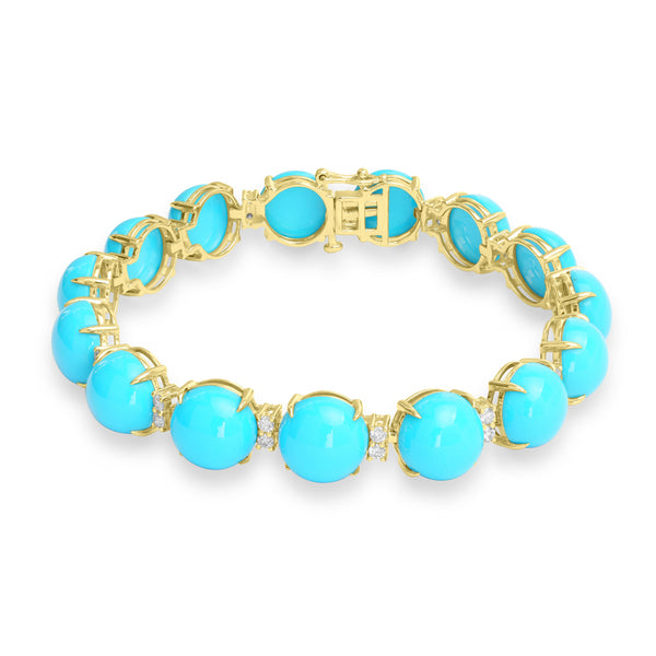 56.57ct Turquoise Bracelets with 0.975tct Diamond set in 14K Yellow Gold