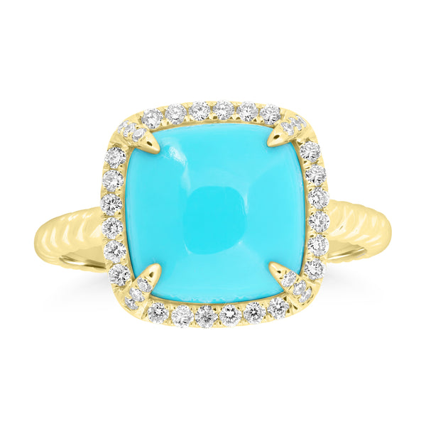 3.62ct Turquoise Rings with 0.237tct Diamond set in 14K Yellow Gold