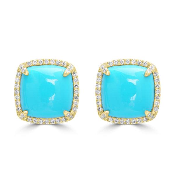 7.94ct Turquoise Earrings with 0.303tct Diamond set in 14K Yellow Gold