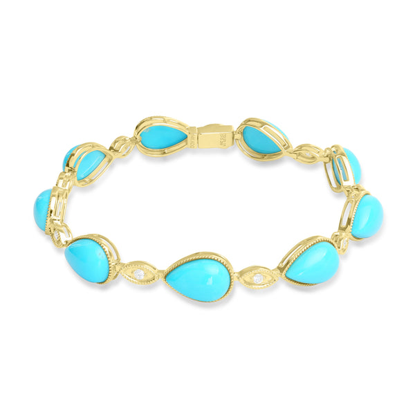 25.15ct Turquoise Bracelets with 0.29tct Diamond set in 14K Yellow Gold