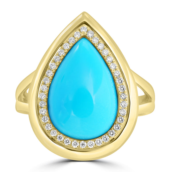 5.29ct Turquoise Rings with 0.178tct Diamond set in 14K Yellow Gold