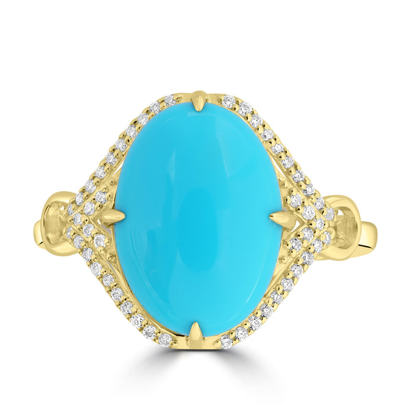 4.27ct Turquoise Rings with 0.125tct Diamond set in 14K Yellow Gold