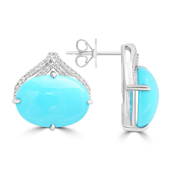 7.57ct Turquoise Earrings with 0.125tct Diamond set in 14K White Gold