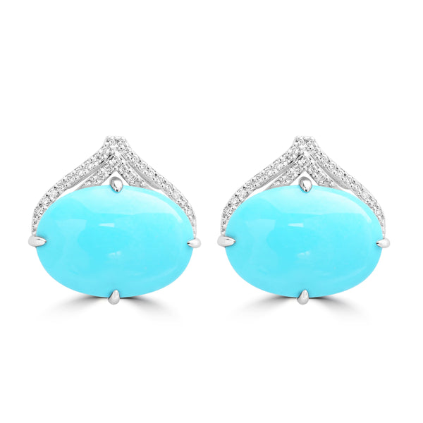 7.57ct Turquoise Earrings with 0.125tct Diamond set in 14K White Gold