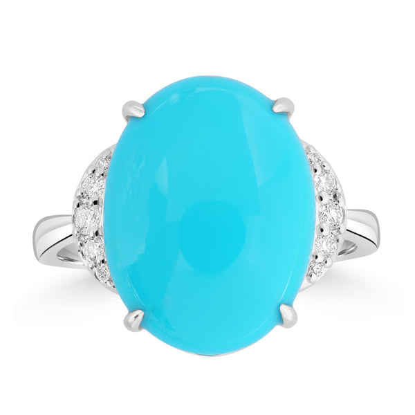 6.4ct Turquoise Rings with 0.128tct Diamond set in 14K White Gold