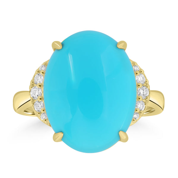 6.45ct Turquoise Rings with 0.13tct Diamond set in 14K Yellow Gold