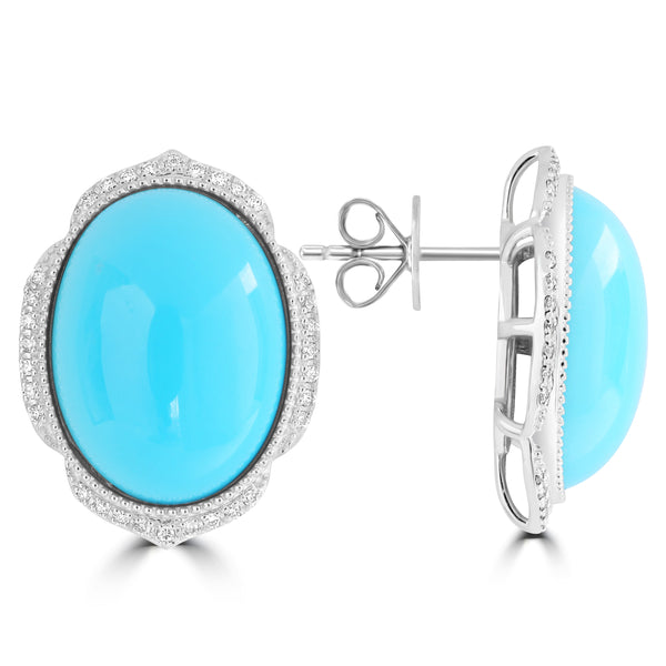 11.89ct Turquoise Earrings with 0.161tct Diamond set in 14K White Gold