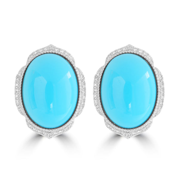 11.89ct Turquoise Earrings with 0.161tct Diamond set in 14K White Gold