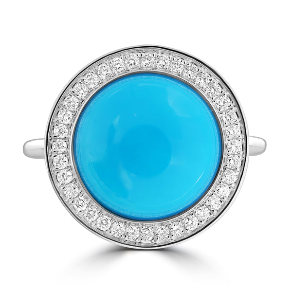 5.9ct Turquoise Rings with 0.274tct Diamond set in 14K White Gold