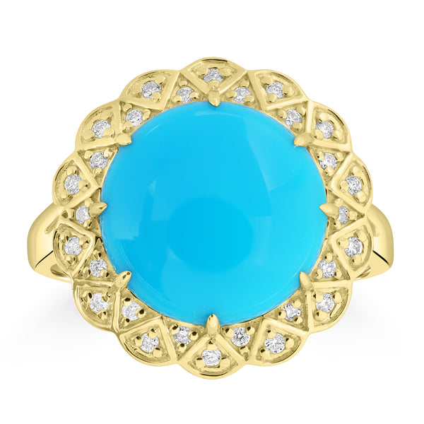 4.93ct Turquoise Rings with 0.138tct Diamond set in 14K Yellow Gold