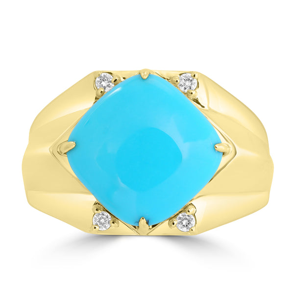 4.46ct Turquoise Rings with 0.084tct Diamond set in 14K Yellow Gold