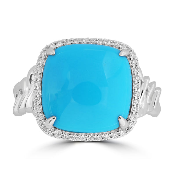 5.26ct Turquoise Rings with 0.16tct Diamond set in 14K White Gold