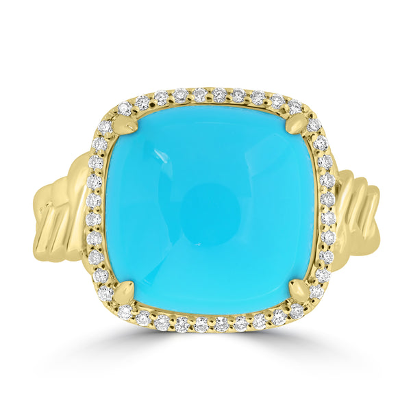 6.07ct Turquoise Rings with 0.154tct Diamond set in 14K Yellow Gold