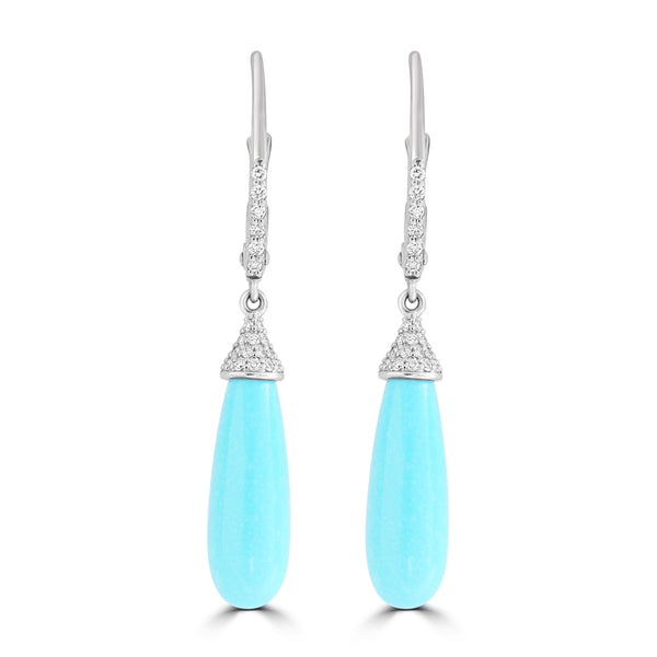 5.94ct Turquoise Earrings with 0.122tct Diamond set in 14K White Gold