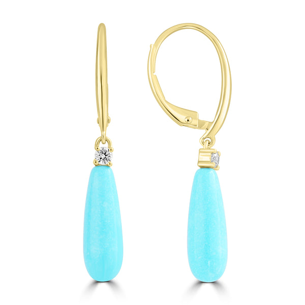 6.29ct Turquoise Earrings with 0.102tct Diamond set in 14K Yellow Gold