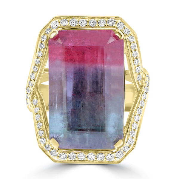 17.83ct Water Melon Tourmaline Rings with 0.337tct Diamond set in 18K Yellow Gold