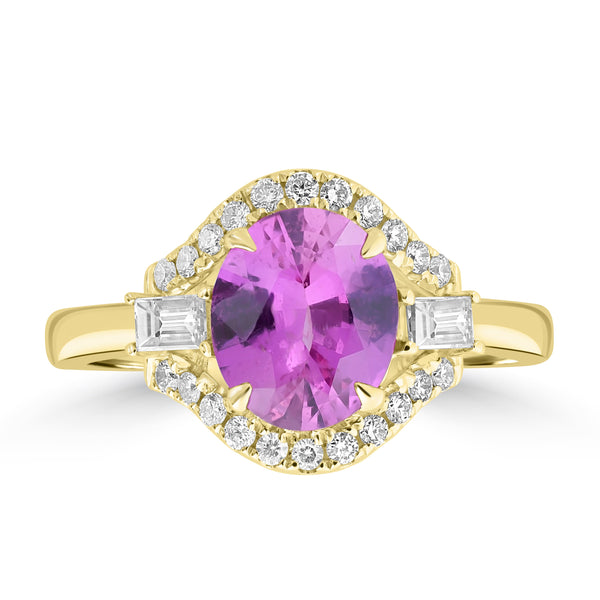 1.81ct Pink Sapphire Rings with 0.39tct Diamond set in 18K Yellow Gold