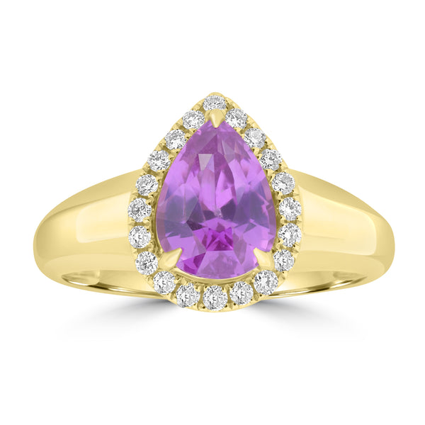 2.56ct Purple Pink Sapphire Rings with 0.186tct Diamond set in 18K Yellow Gold