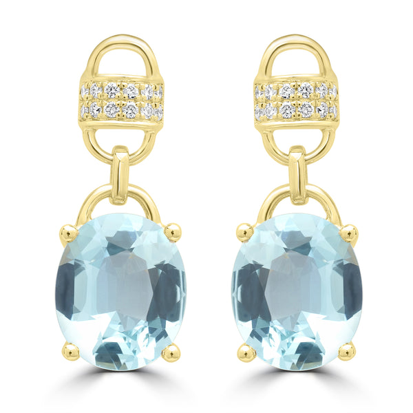 3.69ct Aquamarine Earrings with 0.108tct Diamond set in 14K Yellow Gold