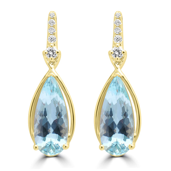 2.22ct Aquamarine Earrings with 0.12tct Diamond set in 14K Yellow Gold