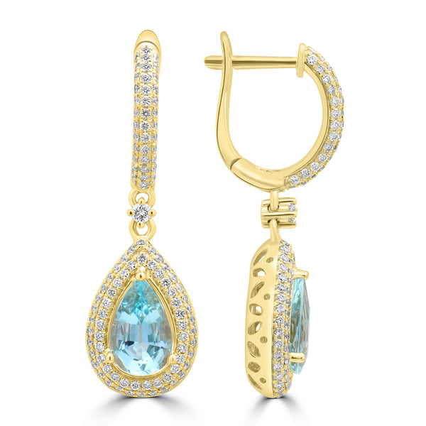 2.47ct Aquamarine Earrings with 0.976tct Diamond set in 14K Yellow Gold