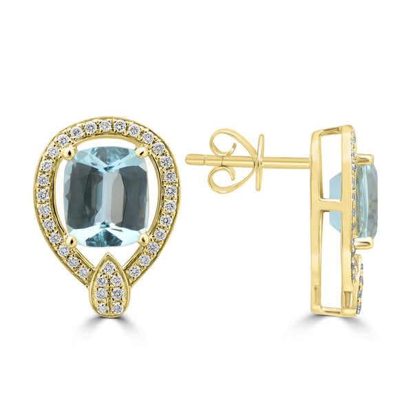 2.85ct Aquamarine Earrings with 0.306tct Diamond set in 14K Yellow Gold