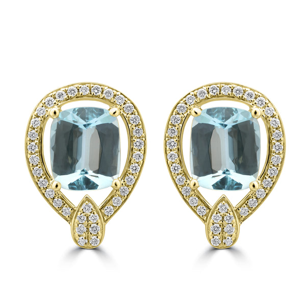 2.85ct Aquamarine Earrings with 0.306tct Diamond set in 14K Yellow Gold