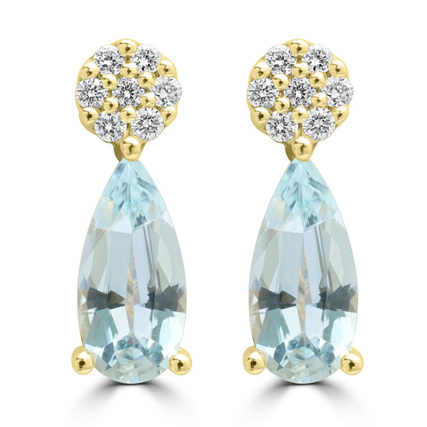 1.11ct Aquamarine Earrings with 0.13tct Diamond set in 14K Yellow Gold