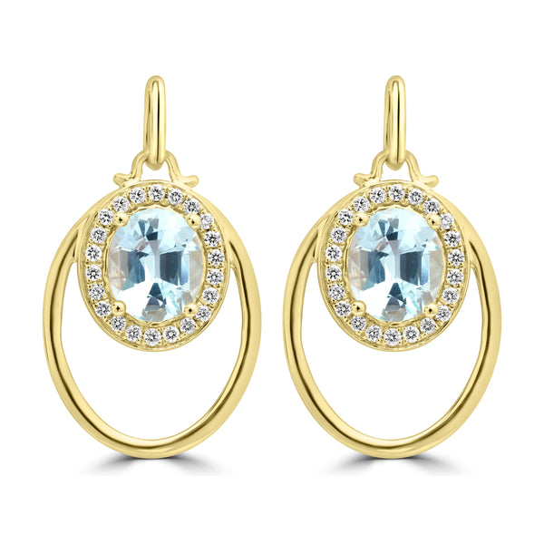 2.69ct Aquamarine Earrings with 0.336tct Diamond set in 14K Yellow Gold